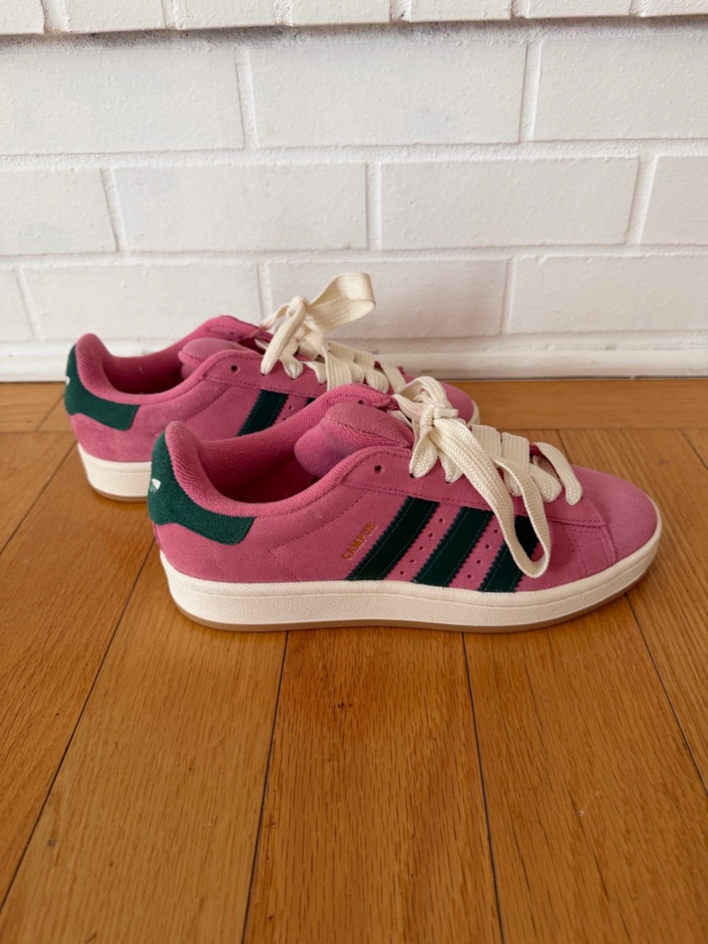 adidas Pink Suede Sneakers with Green Stripes